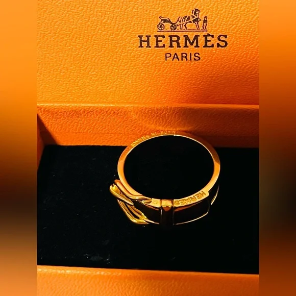 HERMES Gold Plated Belt Buckle Scarf Ring - Vintage - Picture 2 of 14